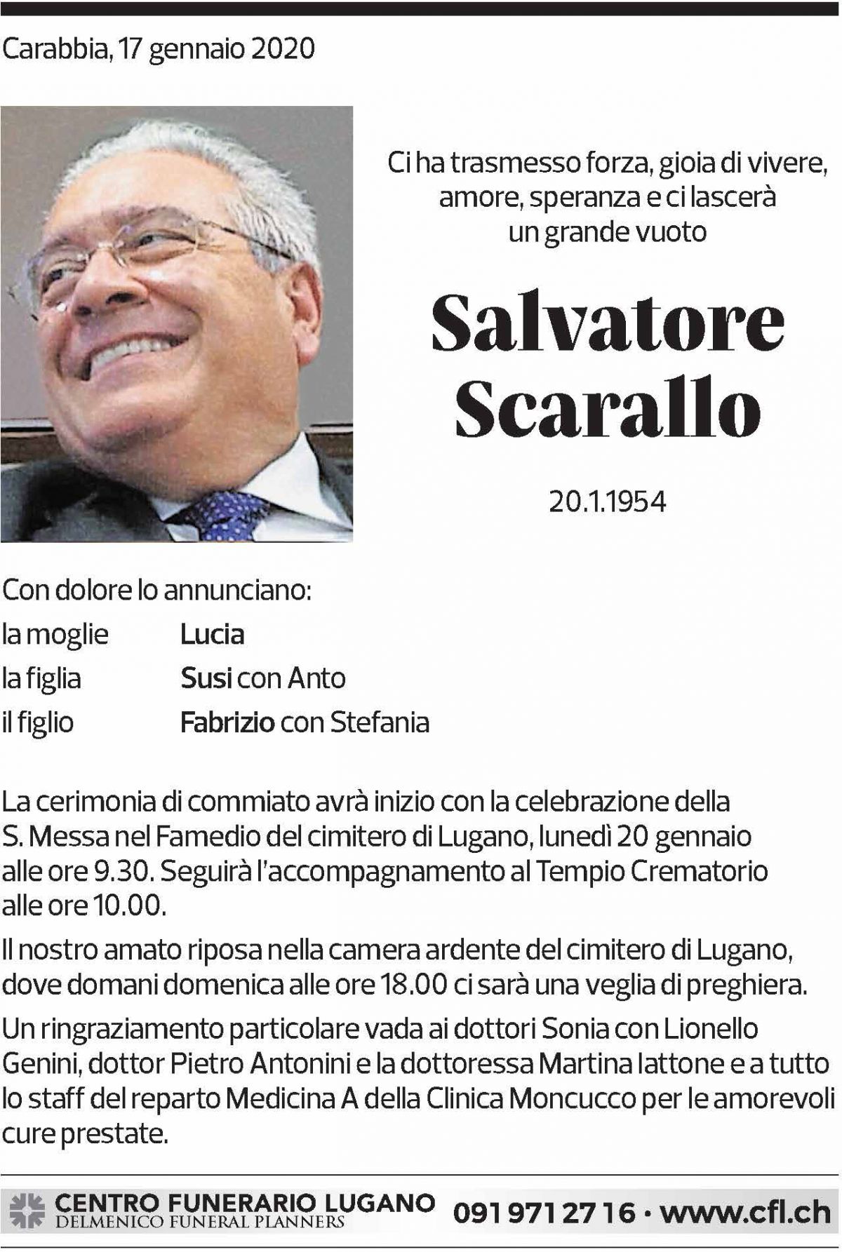 Annuncio funebre Salvatore Scarallo