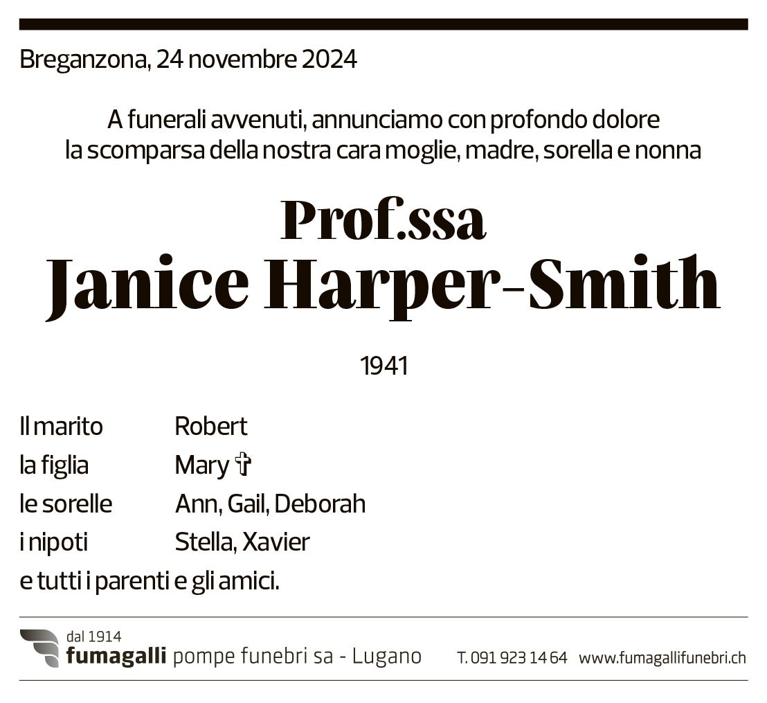 Annuncio funebre Janice Herper-smith