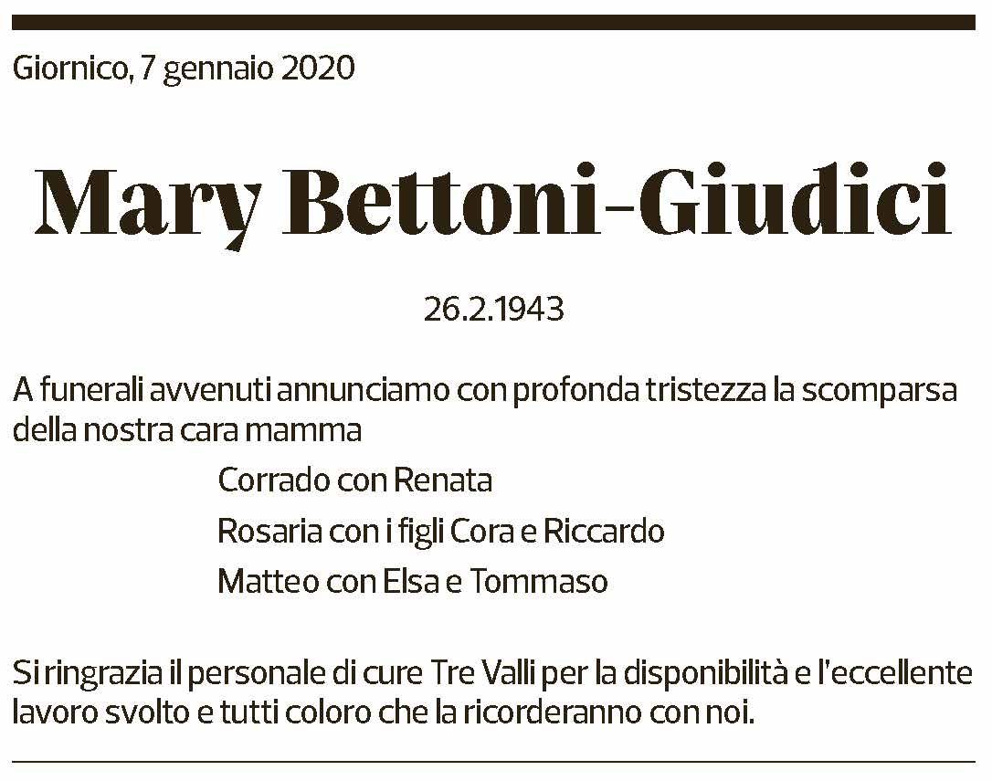Annuncio funebre Mary Bettoni-giudici