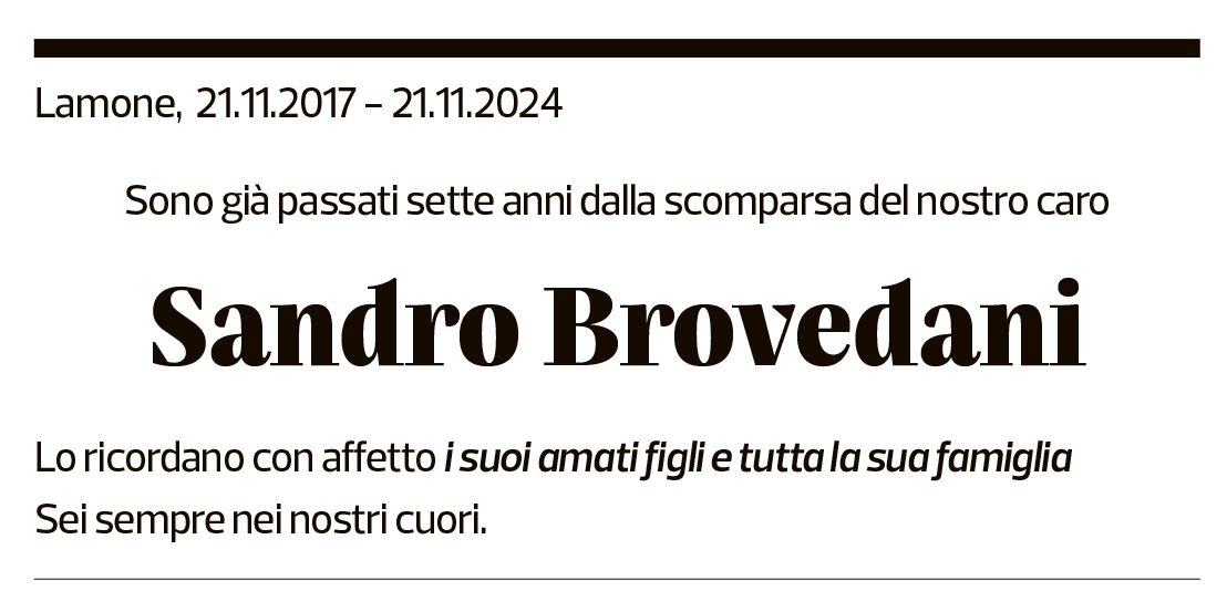 Annuncio funebre Sandro Brovedani