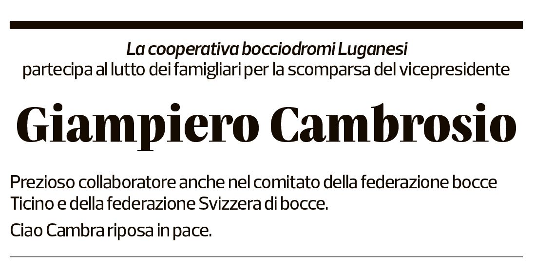 Annuncio funebre Giampiero Cambrosio