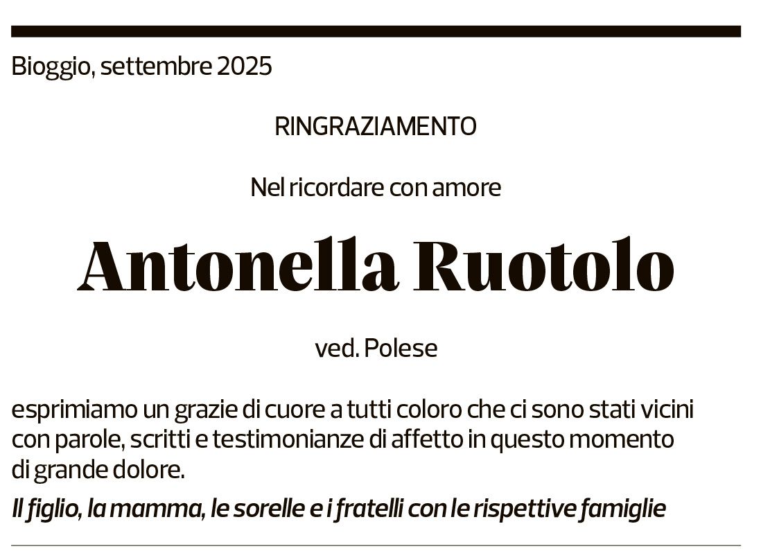 Annuncio funebre Antonella Ruotolo
