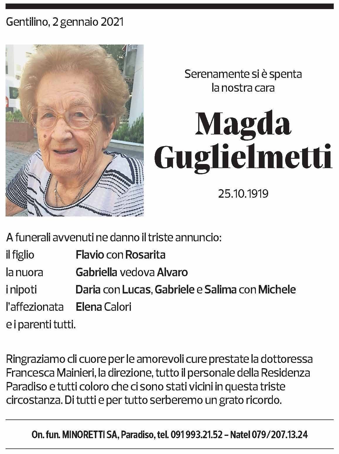 Annuncio funebre Magda Guglielmetti