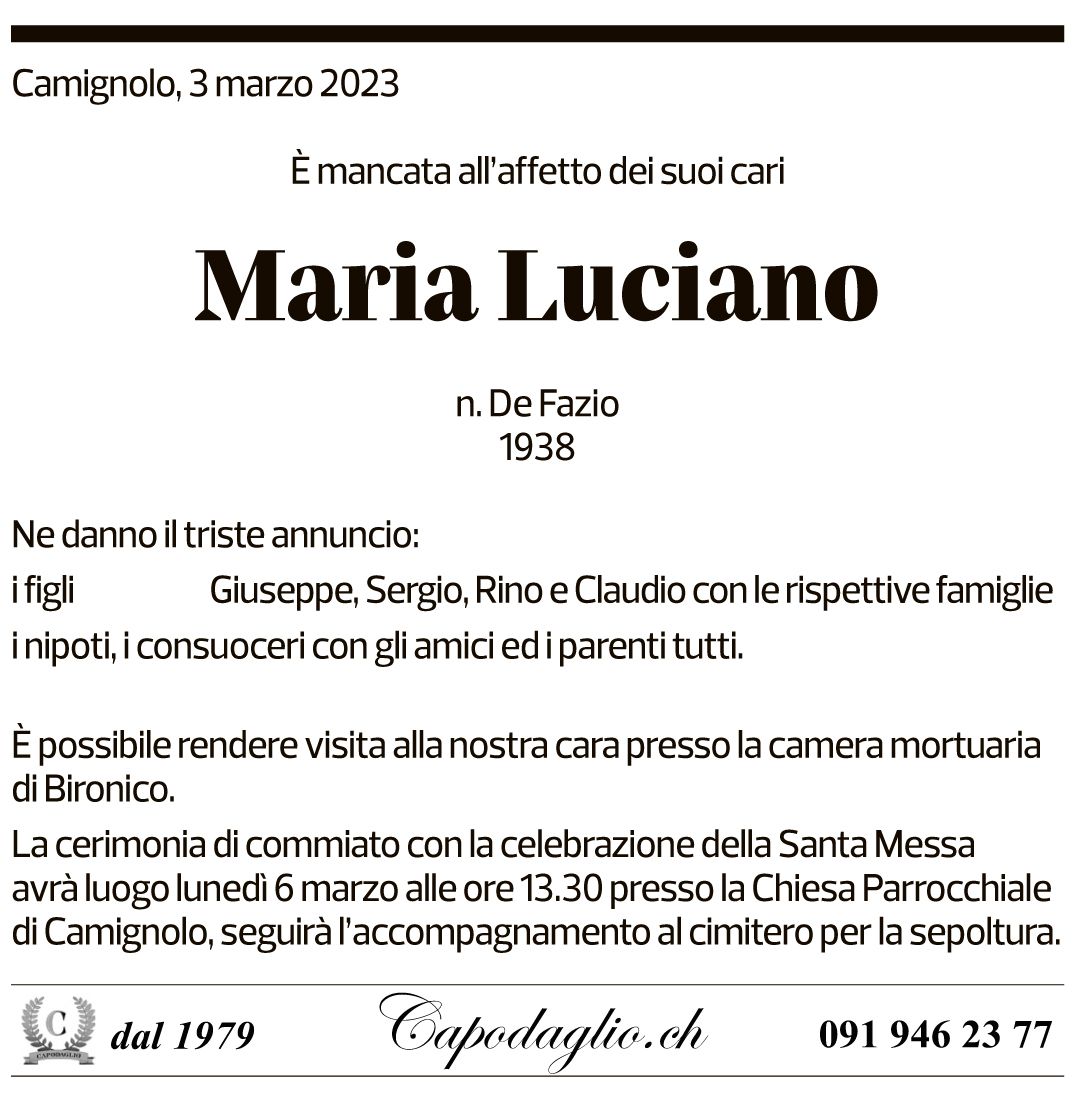 Annuncio funebre Maria Luciano