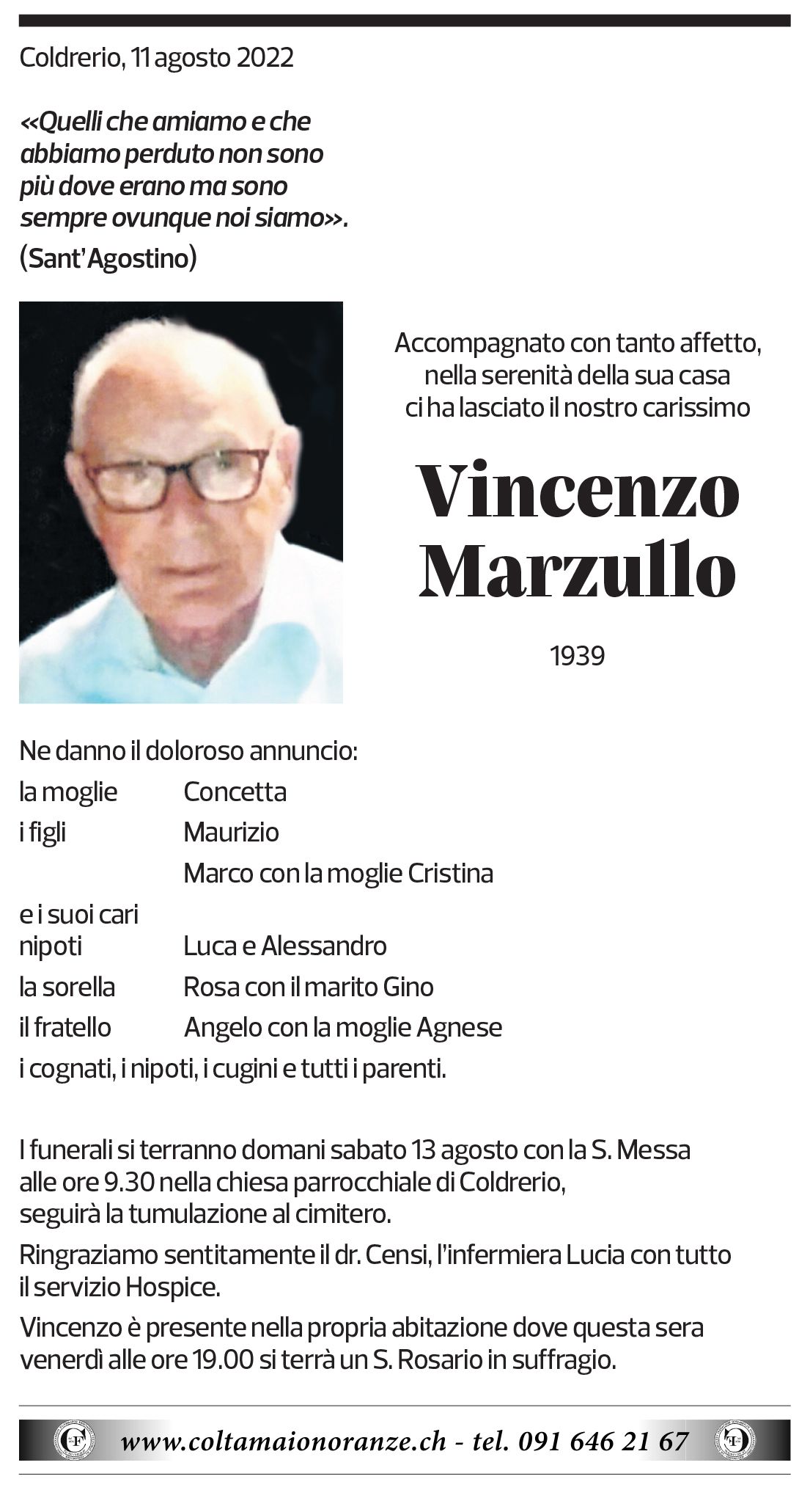 Annuncio funebre Vincenzo Marzullo