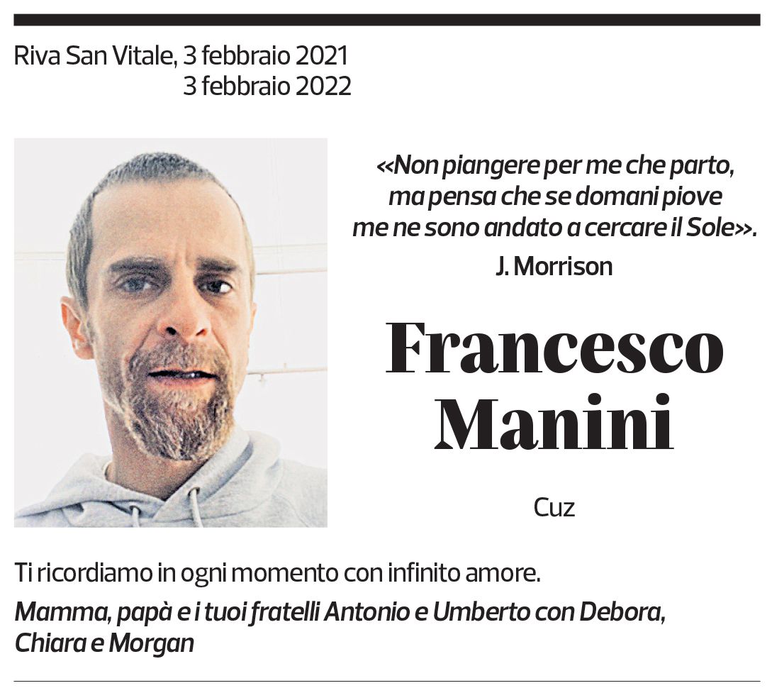 Annuncio funebre Francesco Manini