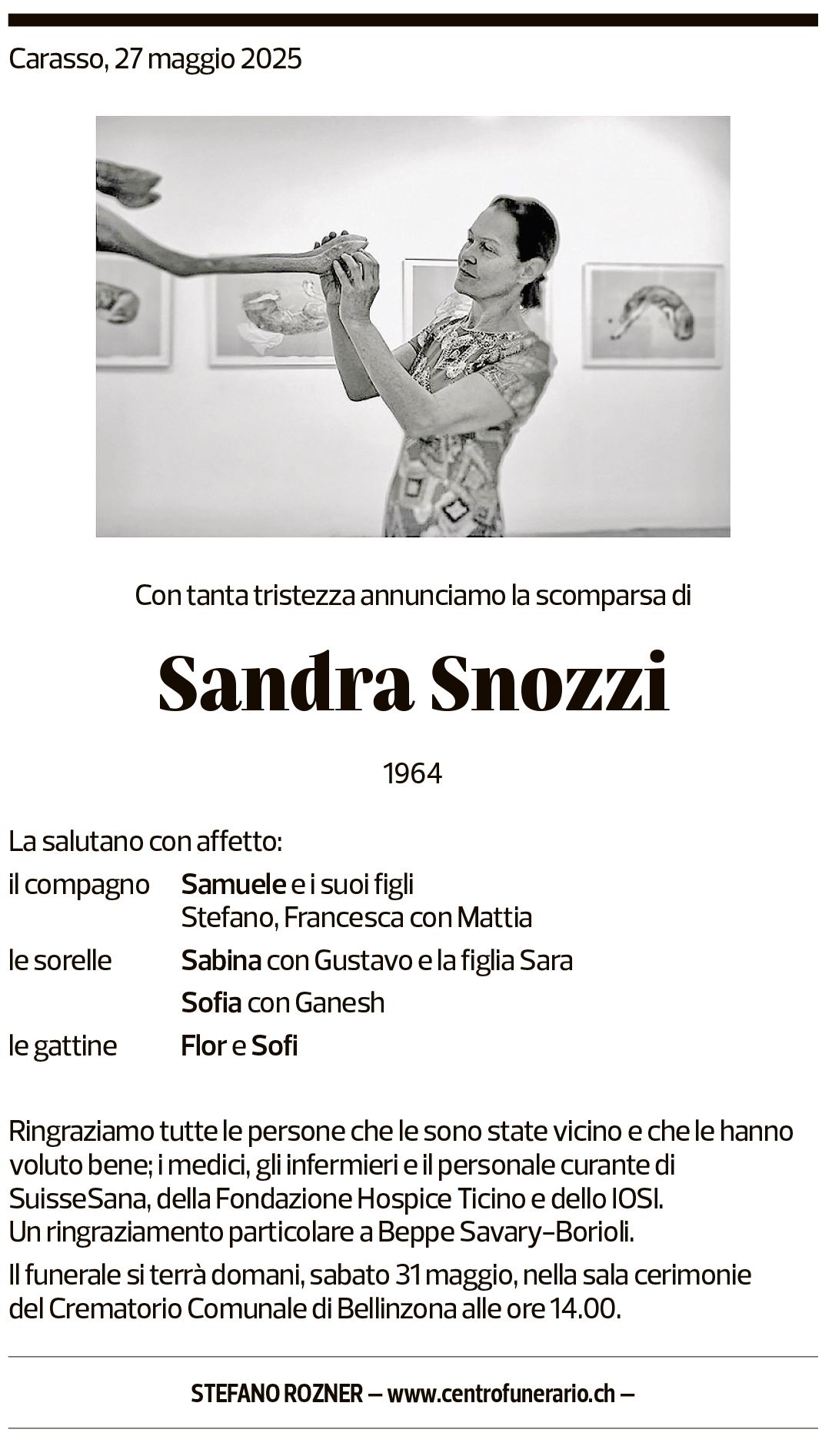 Annuncio funebre Sandra Snozzi