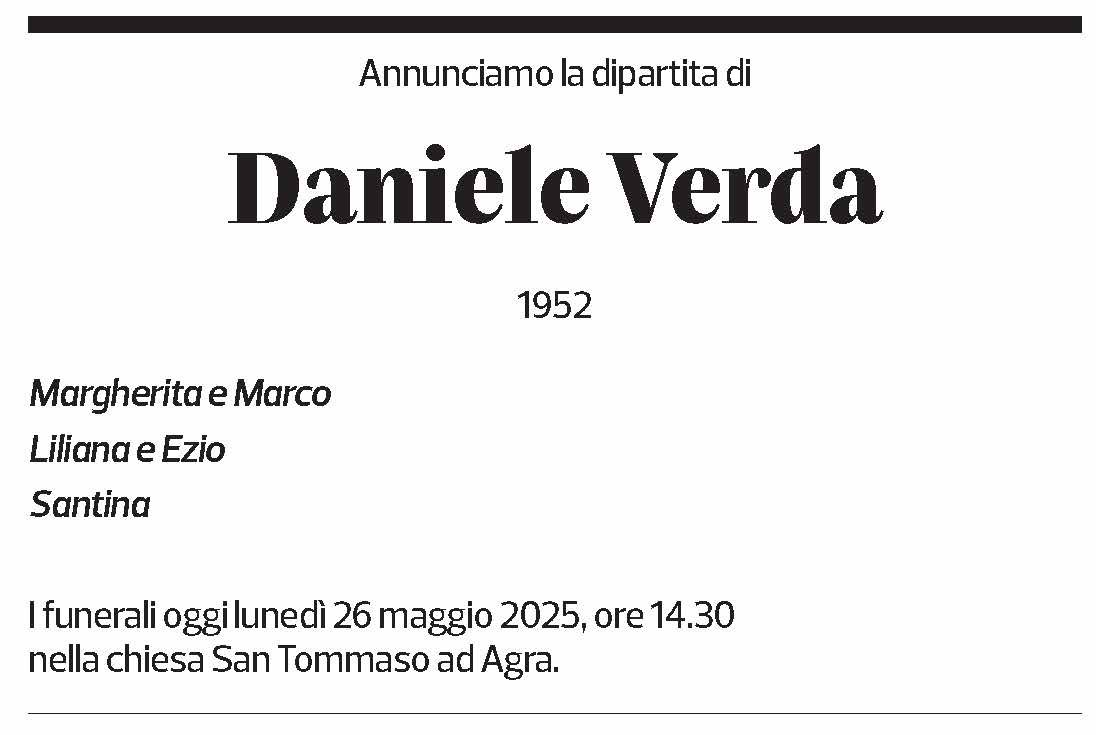 Annuncio funebre Daniele Verda
