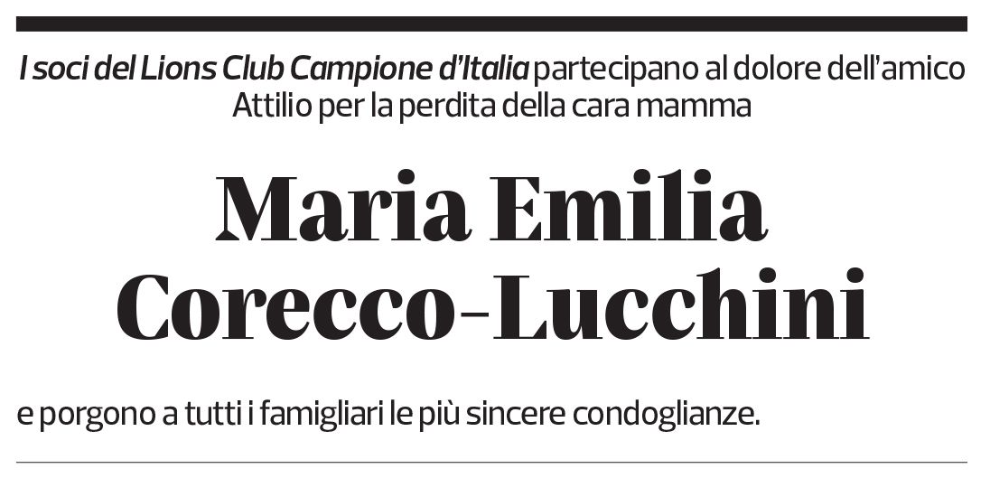 Annuncio funebre Maria Emilia Corecco-lucchini