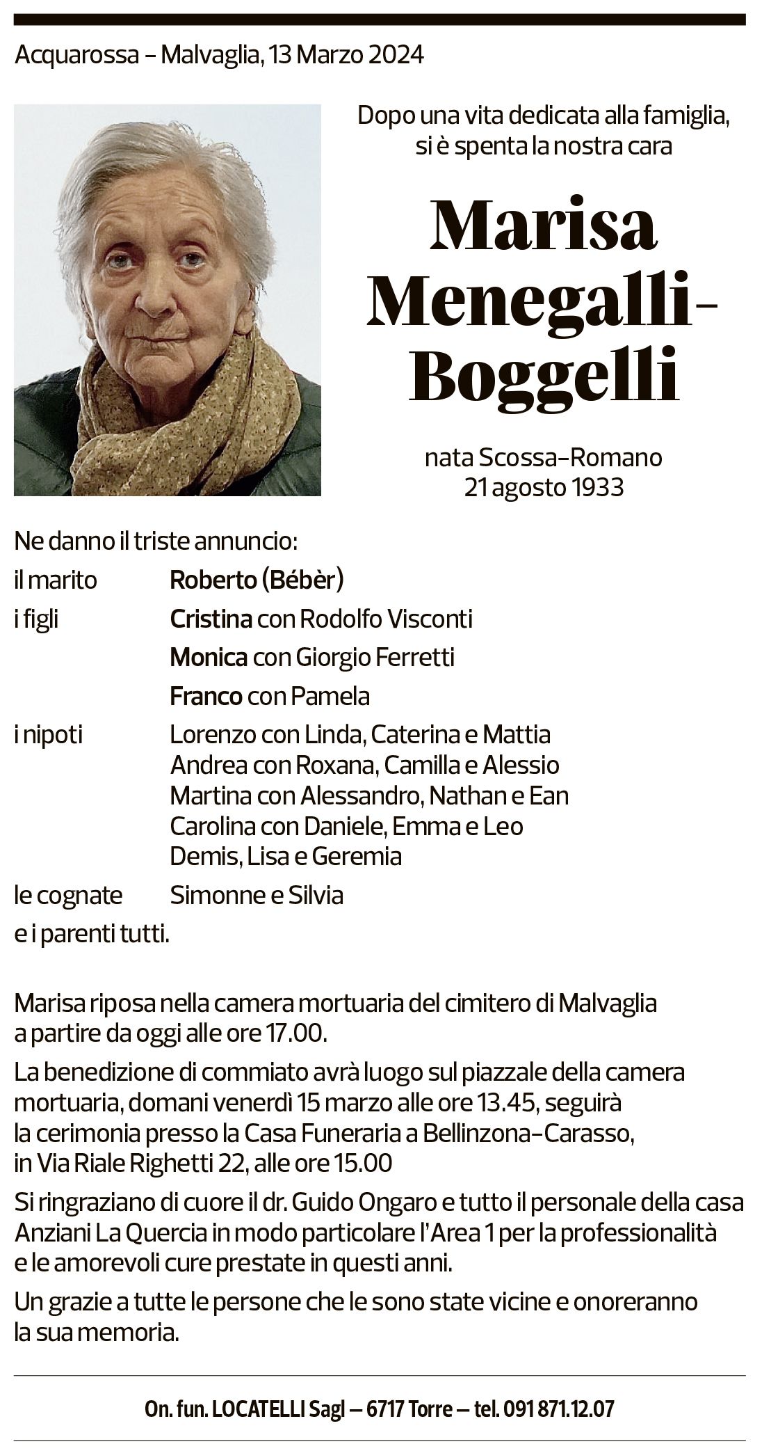 Annuncio funebre Marisa Menegalli-boggelli