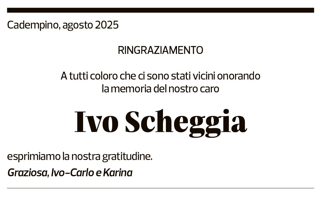 Annuncio funebre Ivo Scheggia