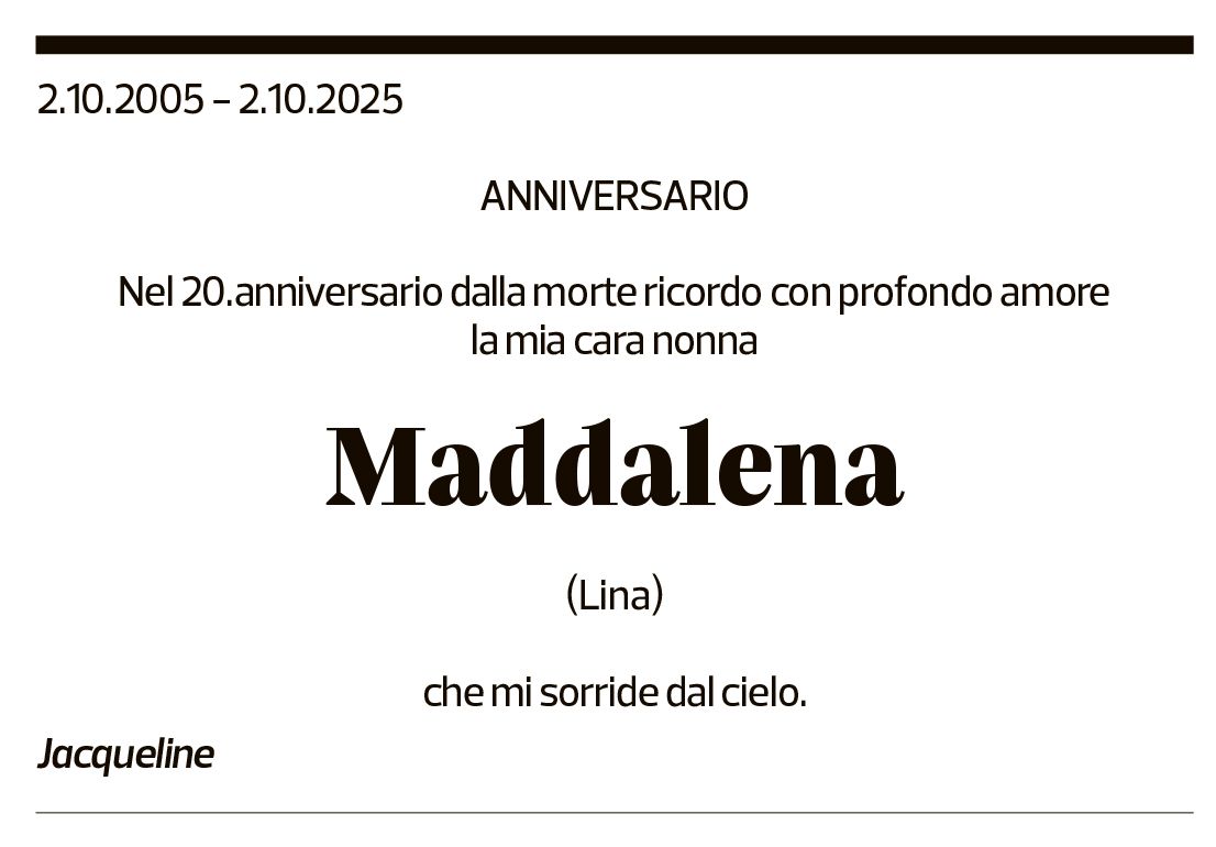 Annuncio funebre Maddalena 