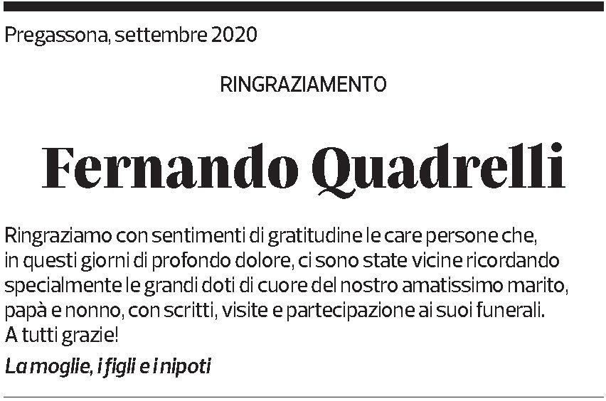 Annuncio funebre Fernando Quadrelli