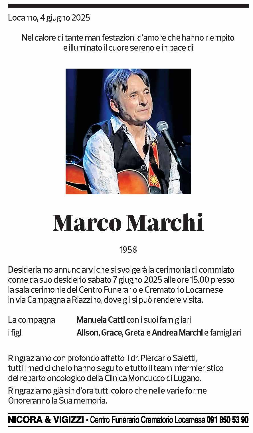 Annuncio funebre Marco Marchi