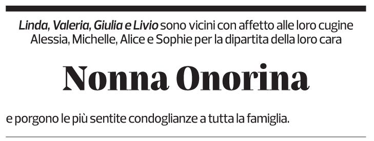 Annuncio funebre Onorina Poretti