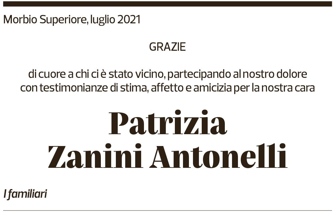 Annuncio funebre Patrizia Zanini Antonelli