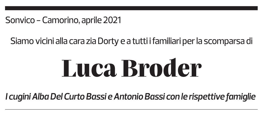 Annuncio funebre Luca Broder