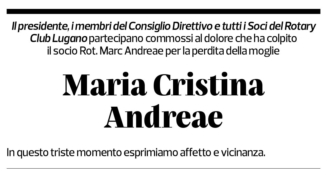 Annuncio funebre Maria Cristina Andreae