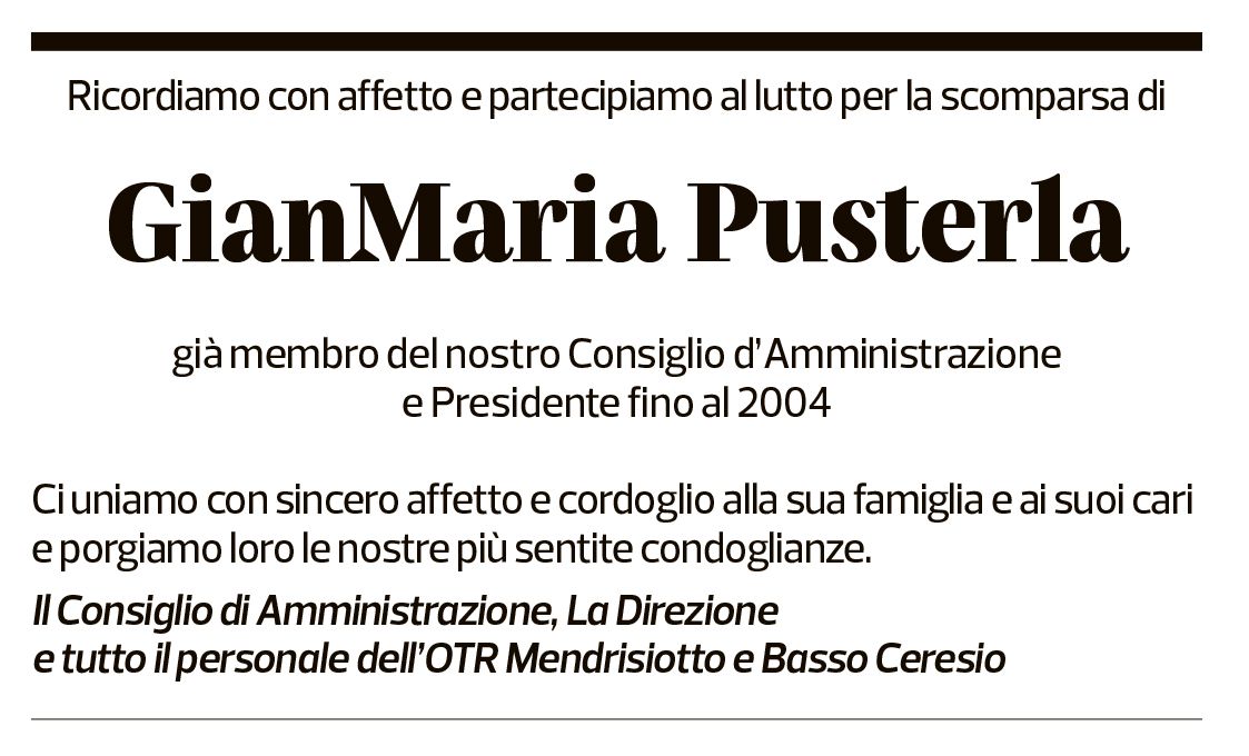 Annuncio funebre Gianmaria Pusterla