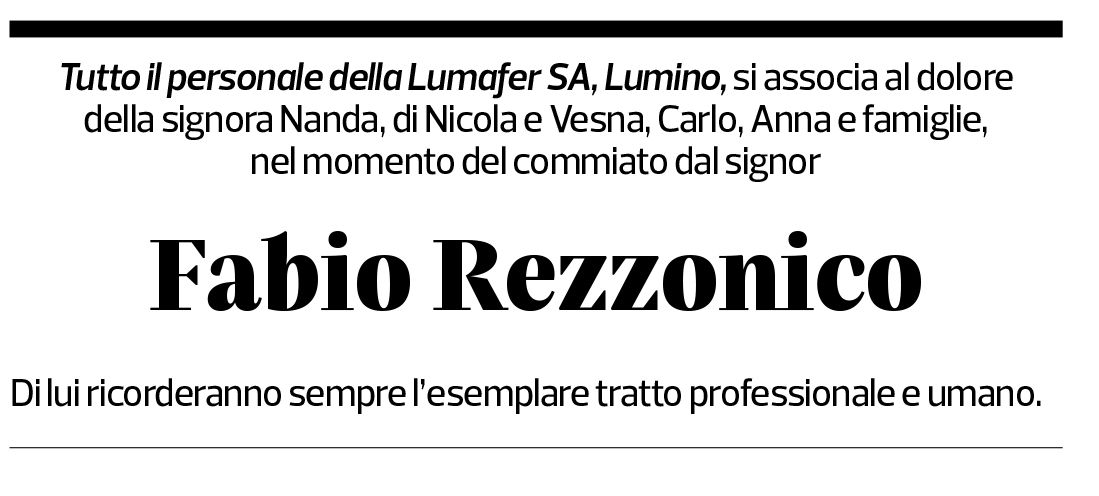 Annuncio funebre Fabio Rezzonico