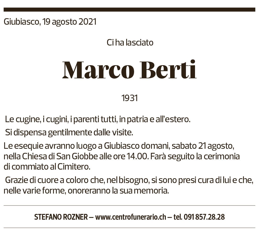 Annuncio funebre Marco Berti