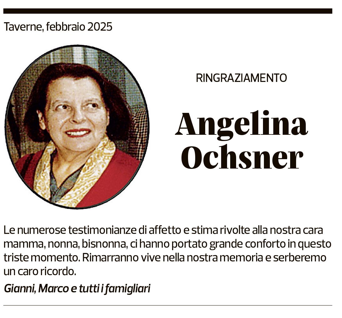 Annuncio funebre Angelina Ochsner