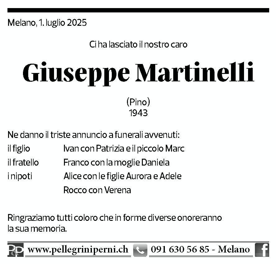 Annuncio funebre Giuseppe Martinelli