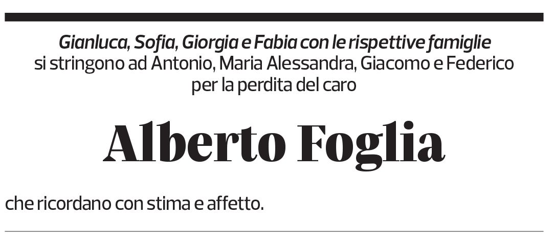 Annuncio funebre Alberto Foglia