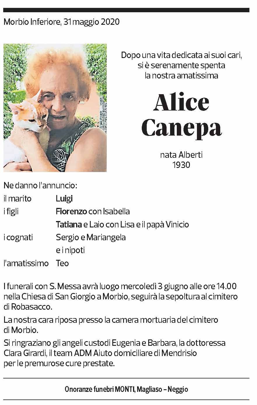 Annuncio funebre Alice Canepa