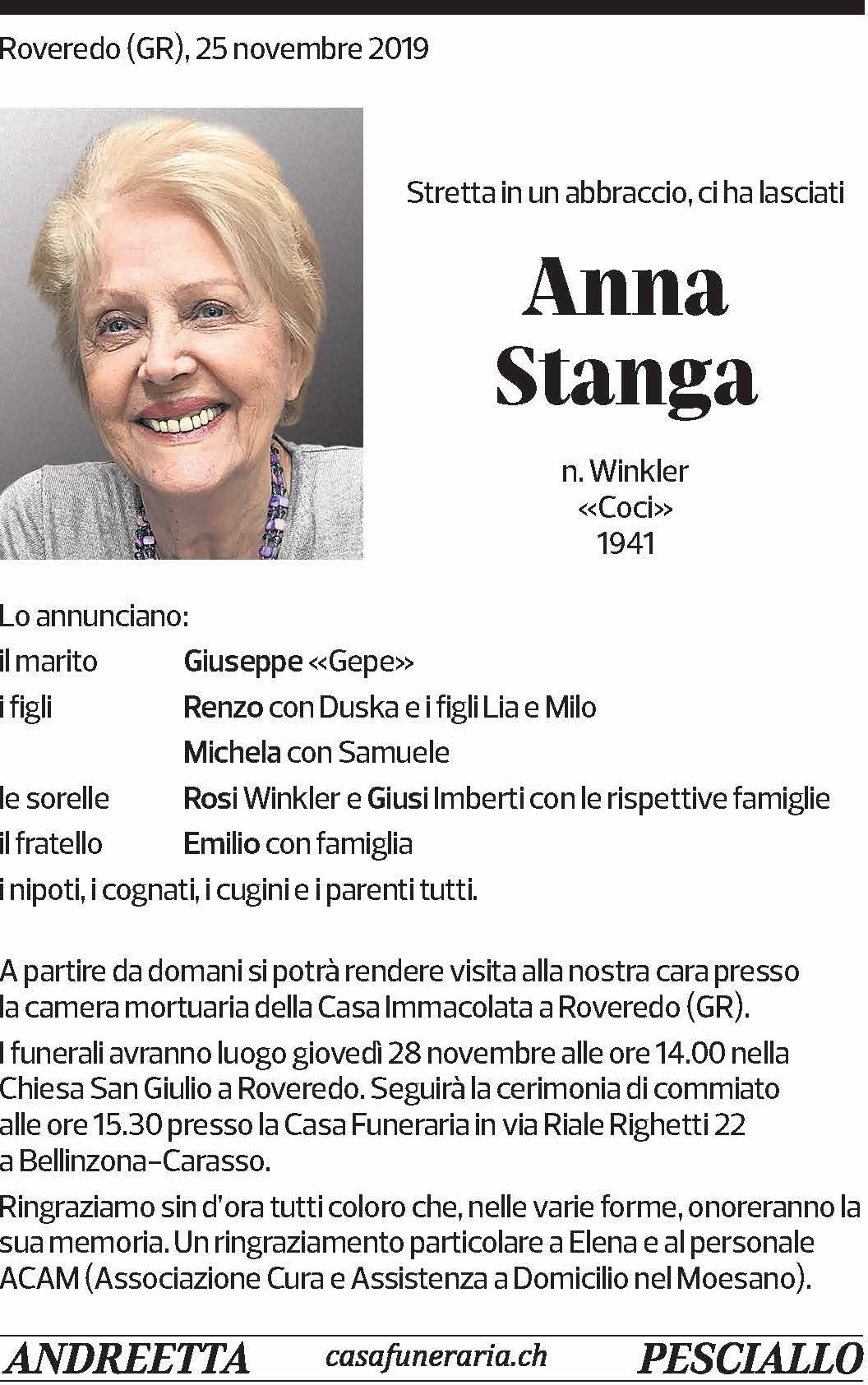Annuncio funebre Anna Stanga