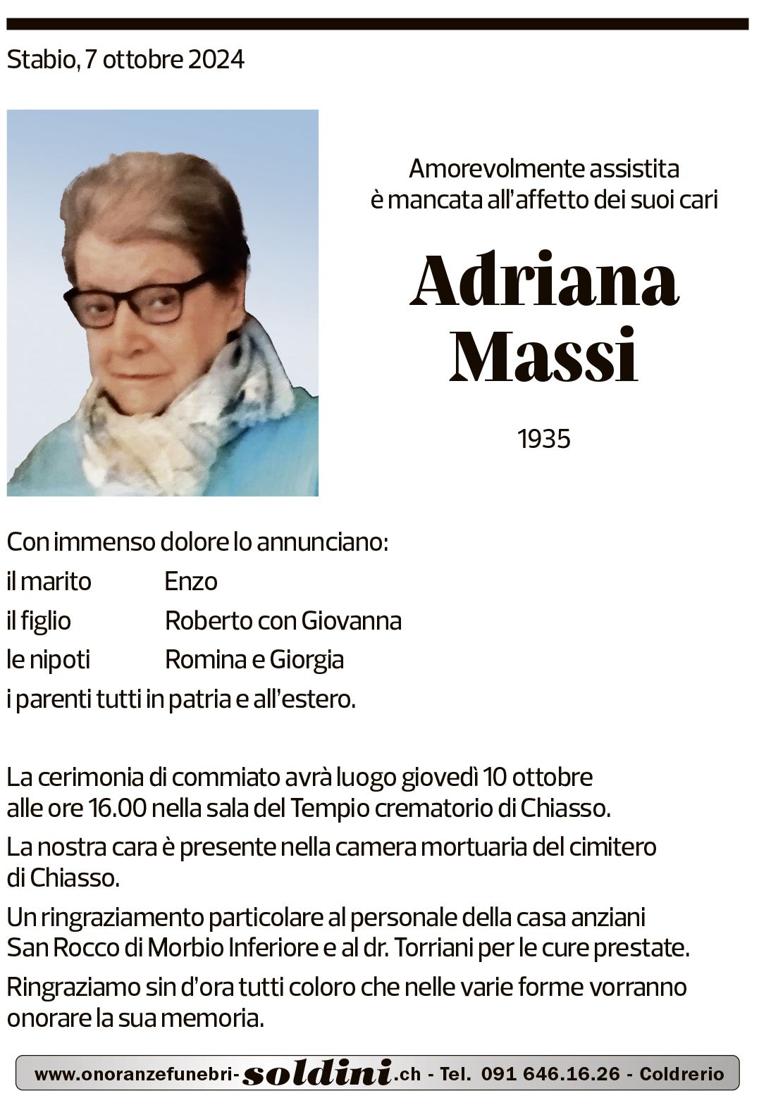 Annuncio funebre Adriana Massi