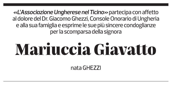 Annuncio funebre Mariuccia Giavatto