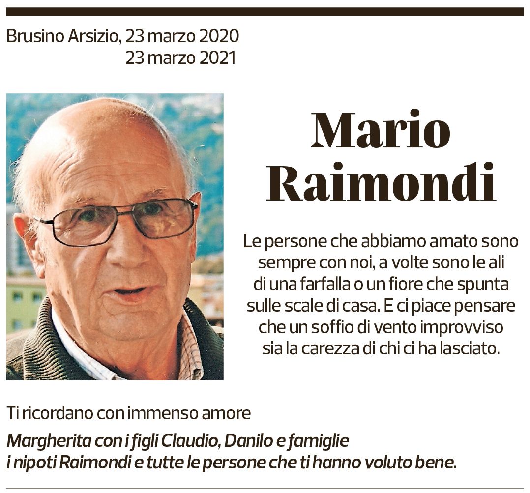 Annuncio funebre Mario Raimondi