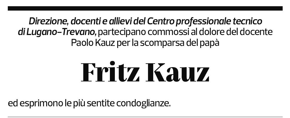 Annuncio funebre Fritz Kauz