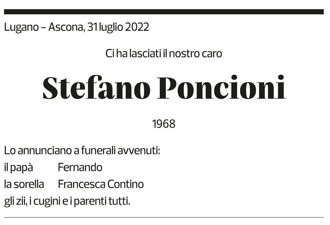 Annuncio funebre Stefano Poncioni