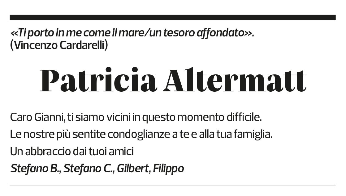 Annuncio funebre Patricia Nicole Altermatt Bordoli
