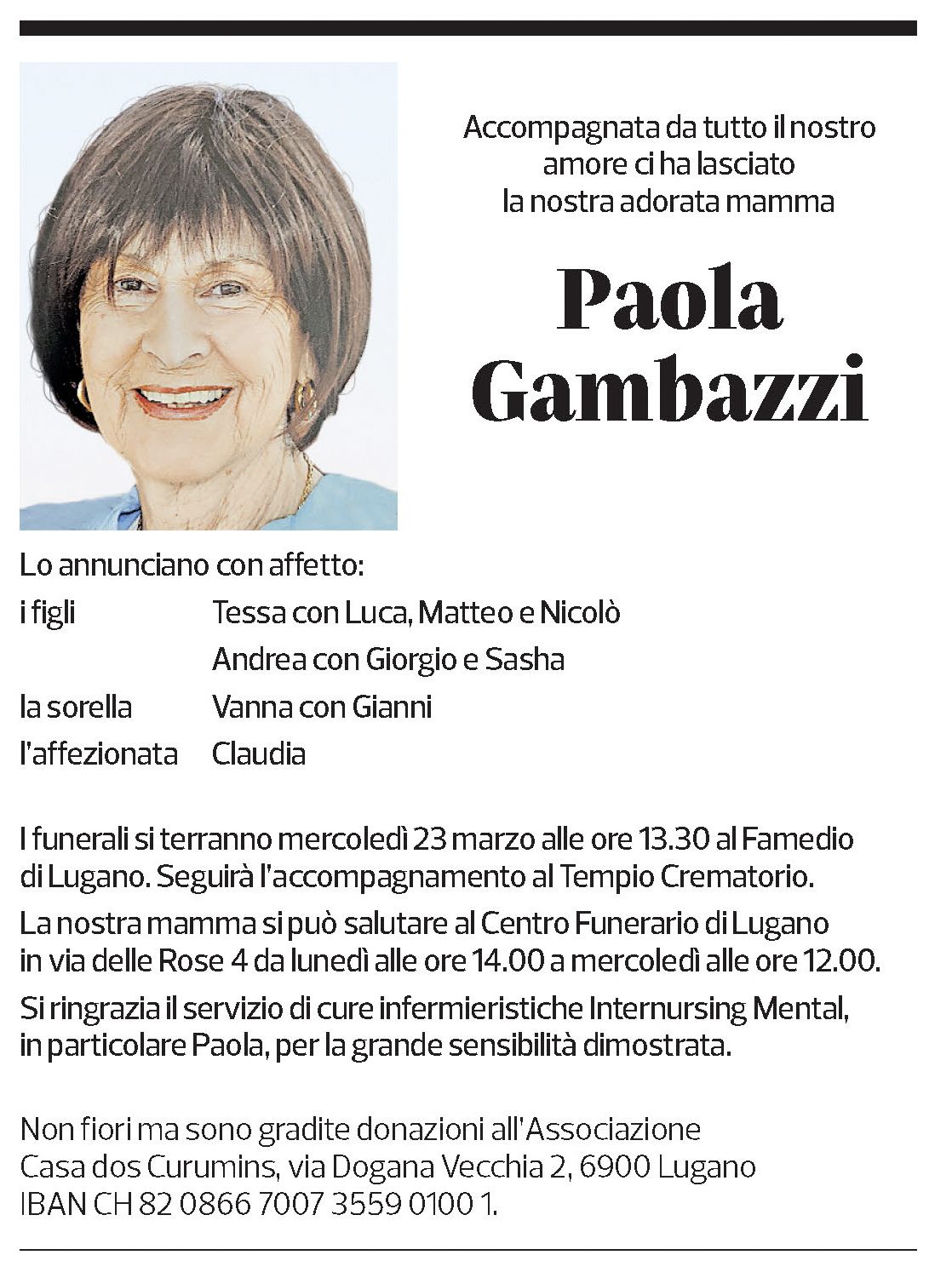 Annuncio funebre Paola Gambazzi