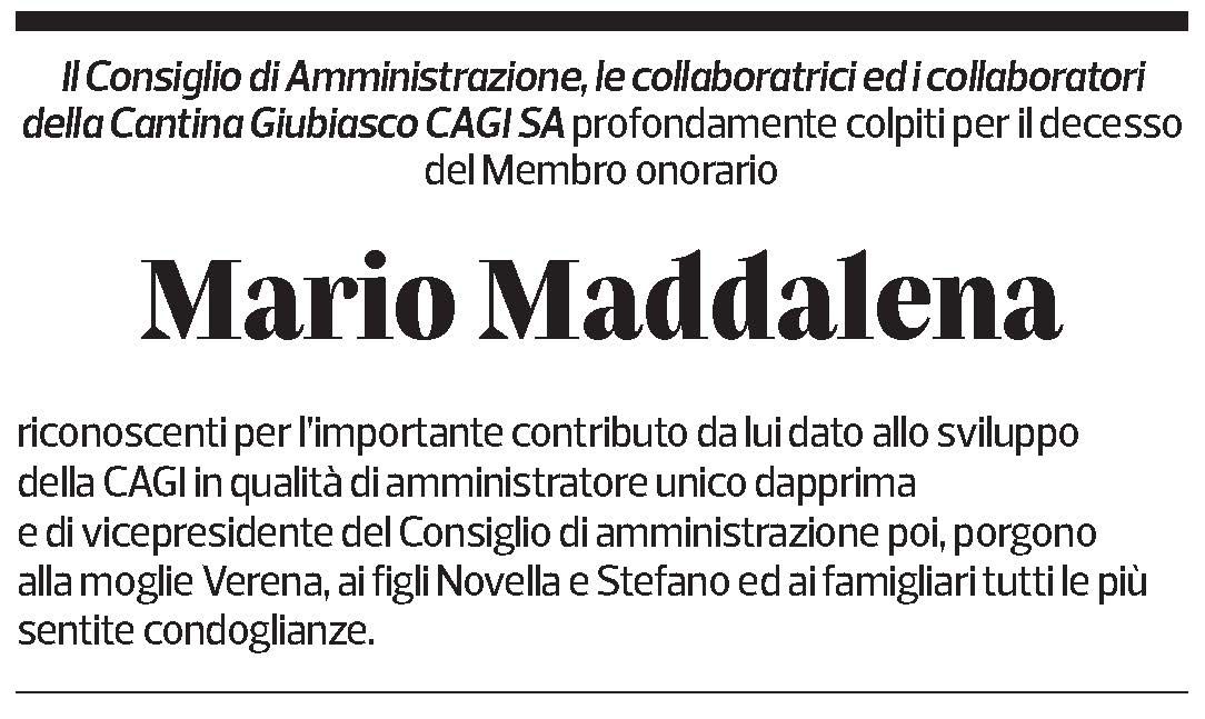 Annuncio funebre Mario Maddalena