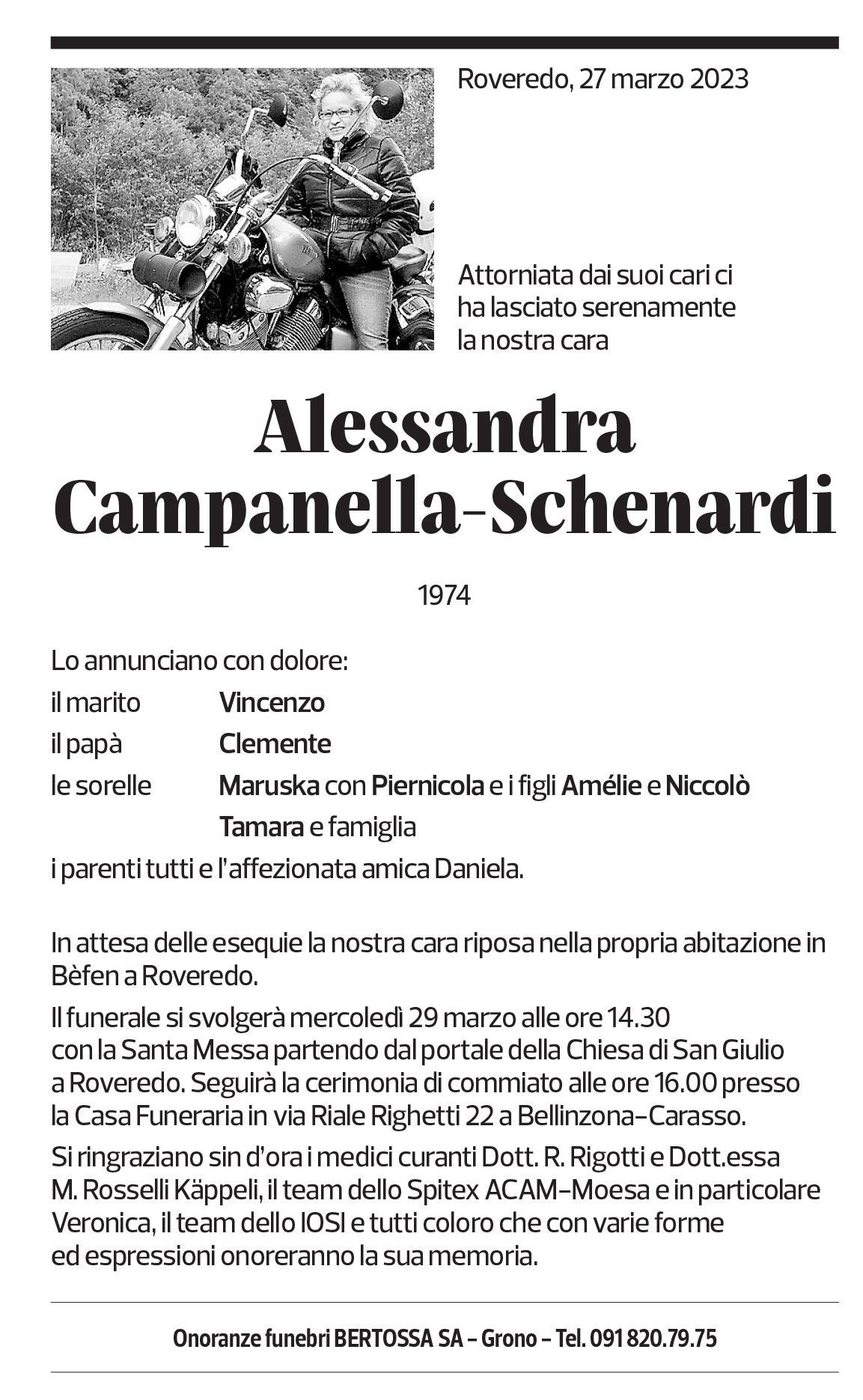 Annuncio funebre Alessandra Campanella-schenardi