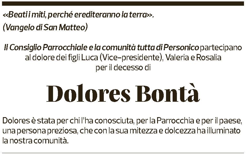 Annuncio funebre Dolores Bontà