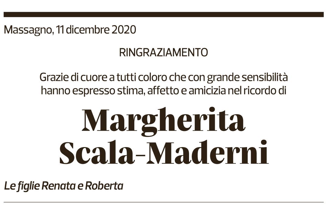Annuncio funebre Margherita Scala-maderni