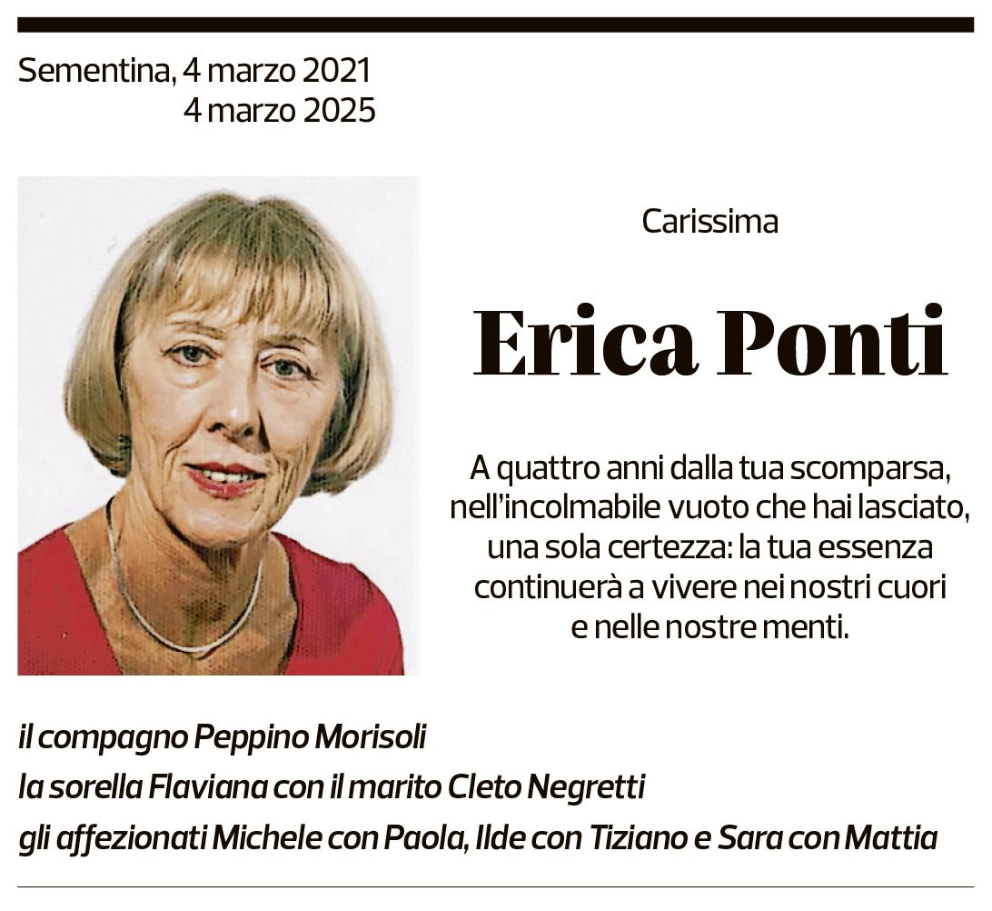 Annuncio funebre Erica Ponti