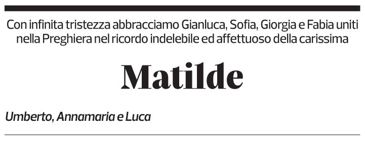 Annuncio funebre Matilde Bonetti Soldati