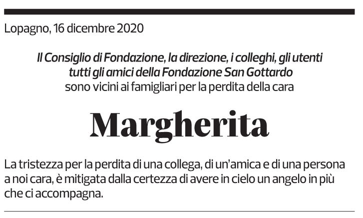 Annuncio funebre Margherita Wicki