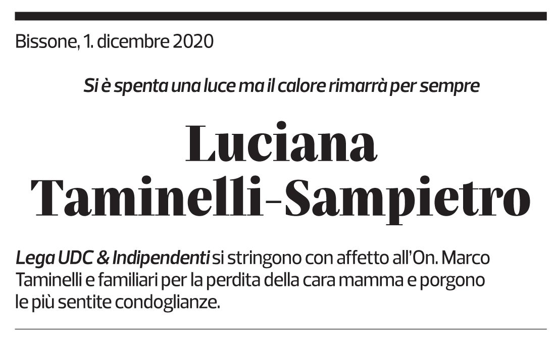 Annuncio funebre Lucian Taminelli-sampietro