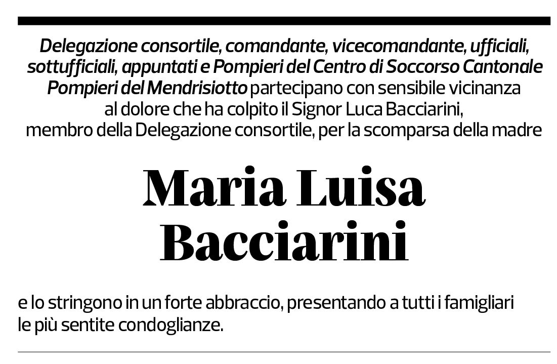 Annuncio funebre Maria Luisa Bacciarini