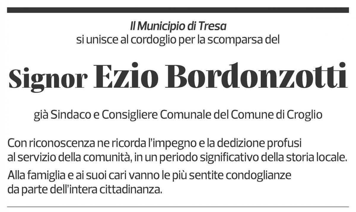 Annuncio funebre Ezio Bordonzotti
