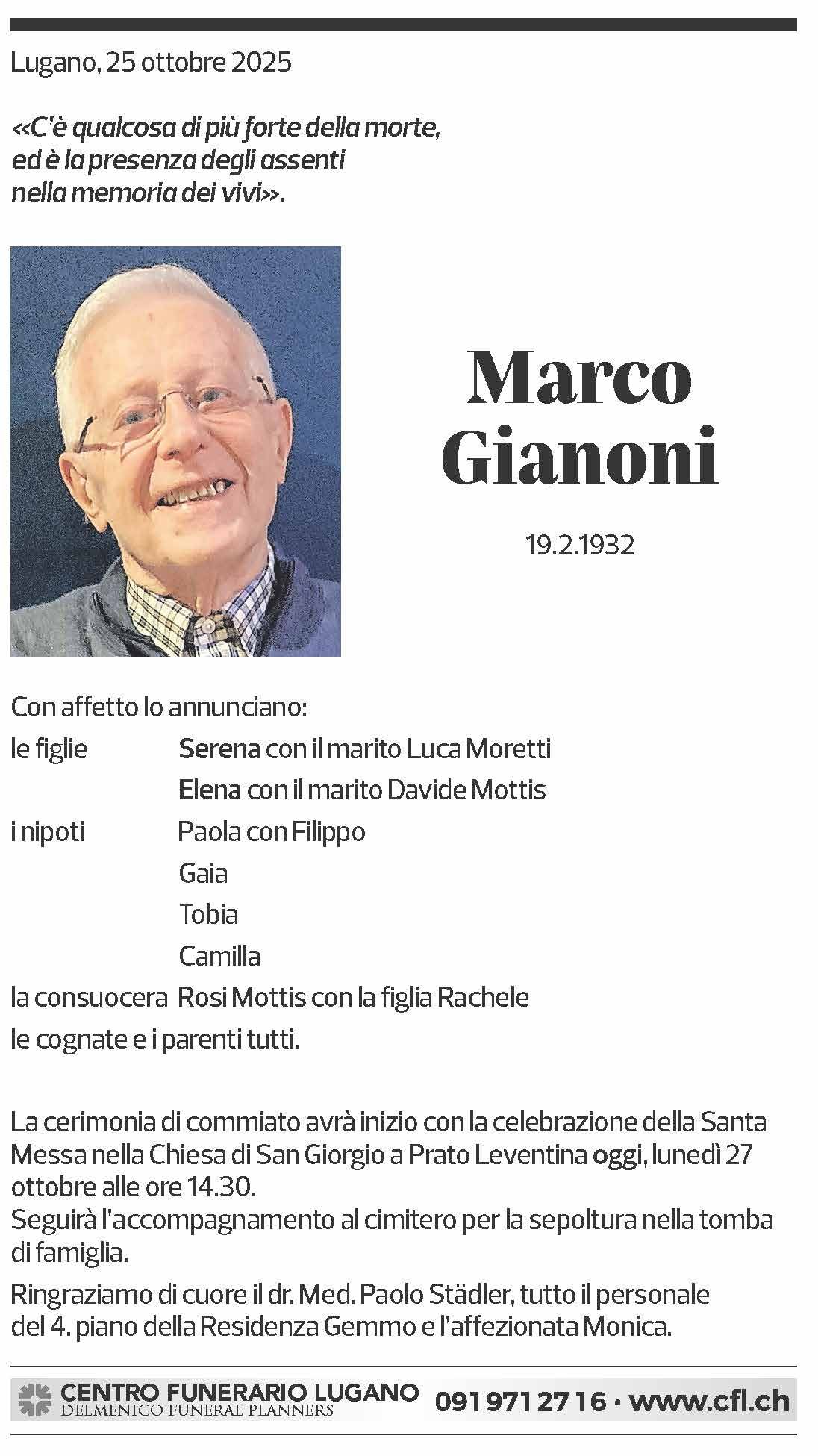 Annuncio funebre Marco Gianoni