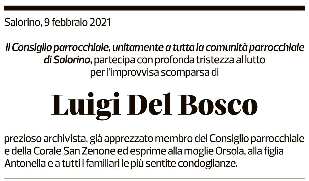 Annuncio funebre Luigi Del Bosco