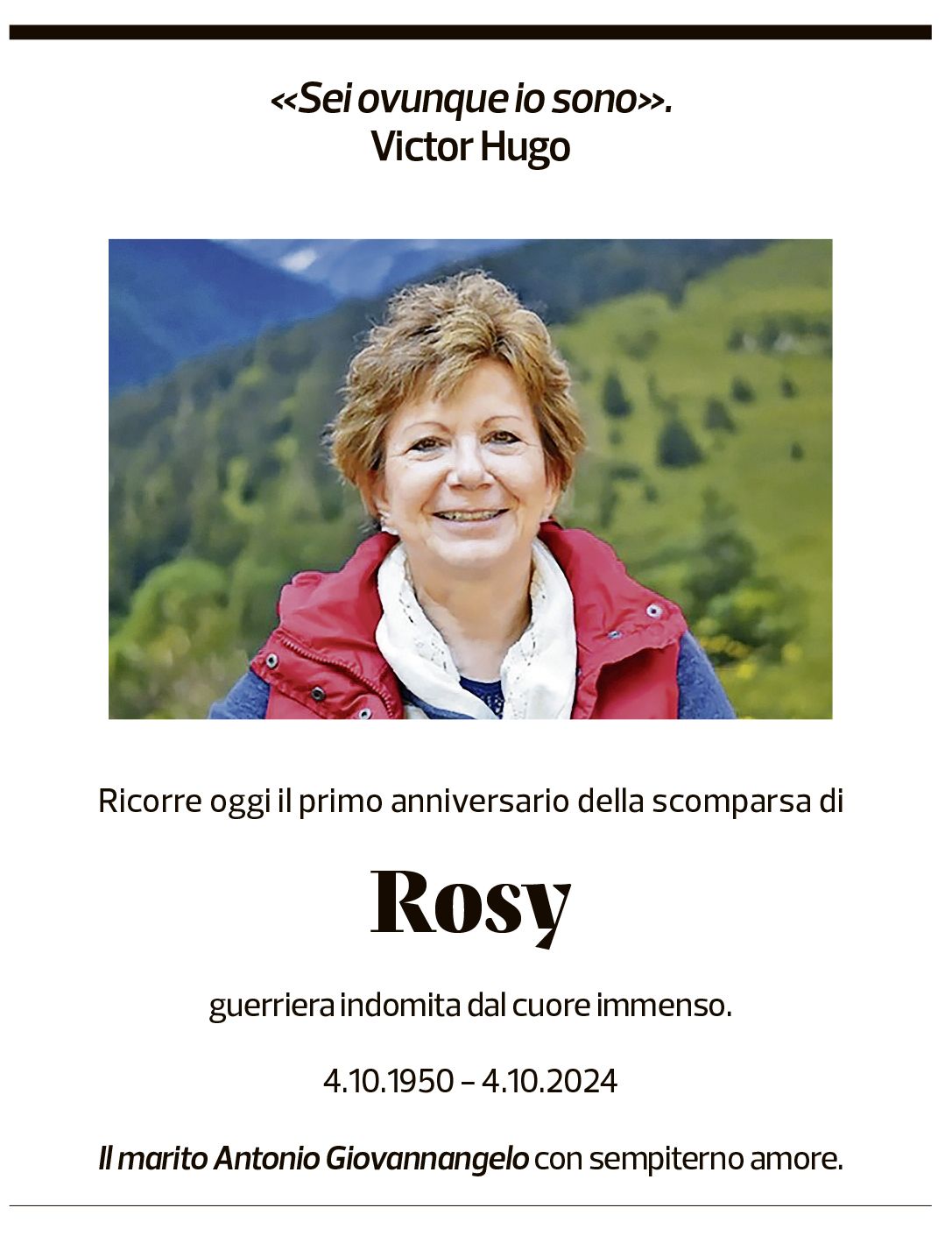 Annuncio funebre Rosy Gianola